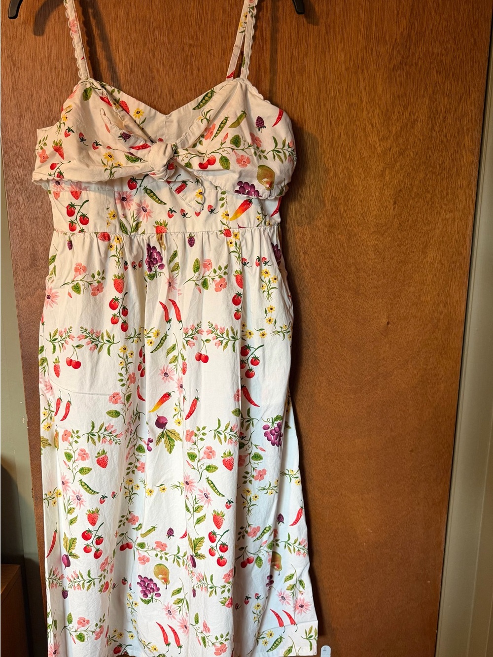 Womens White Floral & Fruit Print Sundress